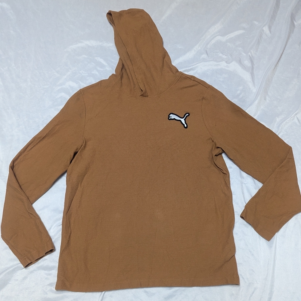 Puma Carmel Colored Waffle Weave Long Sleeve Hooded Shirt Men's Size Large